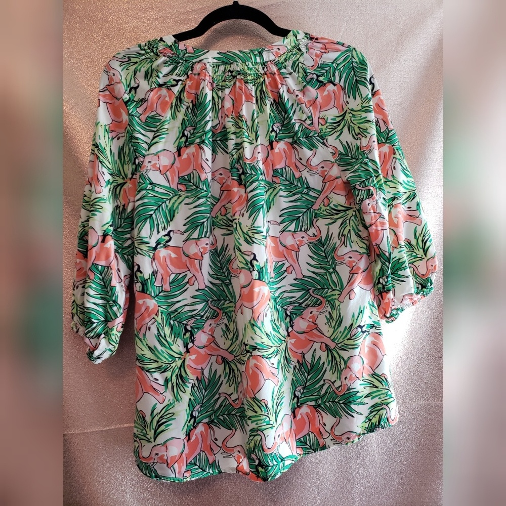 Crown & Ivy Elephant Palm Leaf Popover Blouse XS - Picture 6 of 8